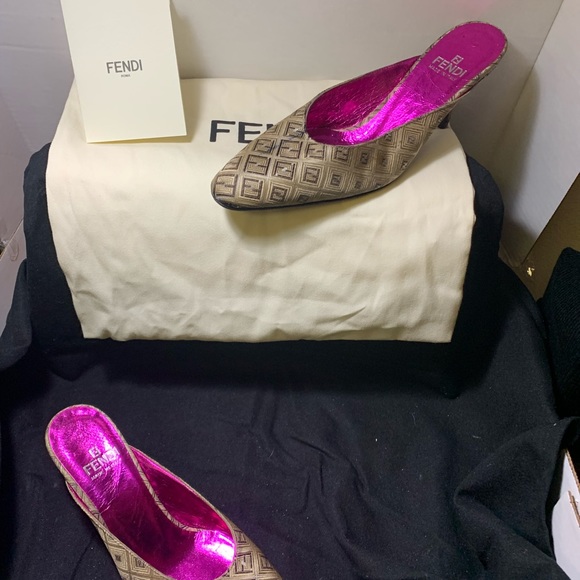 Fendi Zucca Slingback Mules Logo Pumps 35.5 - Picture 7 of 14